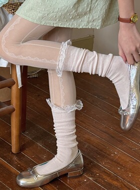 IOULOR甜美花边蕾丝袜子女堆堆袜薄款春夏季日系少女ins风小腿袜