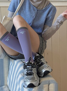 IOULOR拼色双罗口压力运动袜防滑吸汗透气小腿袜女休闲无骨长筒袜