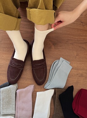 IOULOR春秋ins风韩版袜子女纯色学院风白色中筒袜百搭无骨堆堆袜