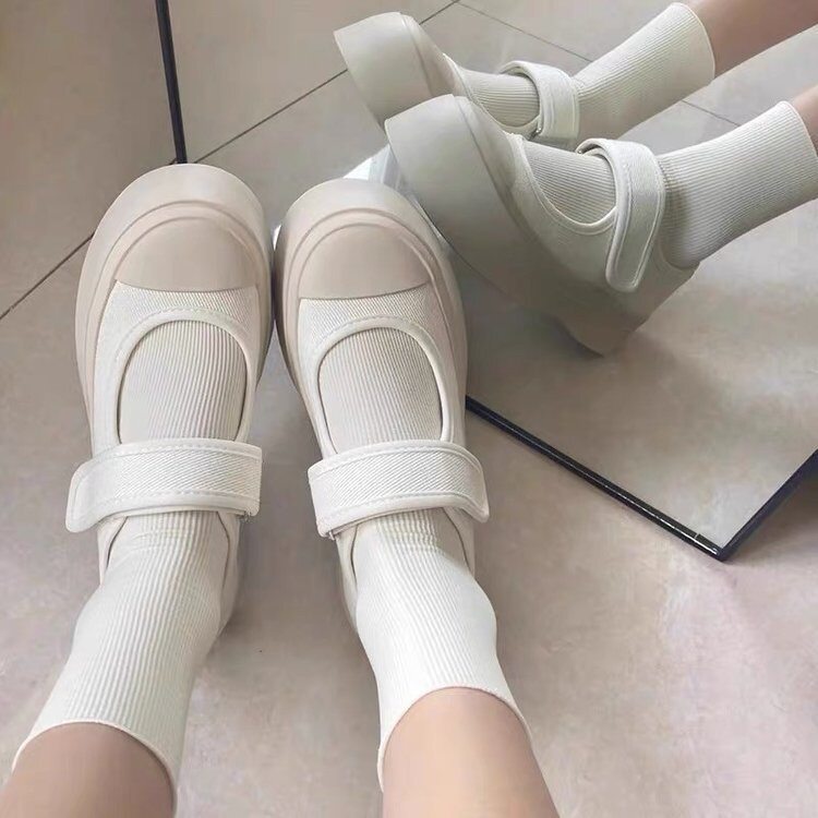 魔术贴玛丽珍女鞋子2026年新款夏季百搭厚底大头鞋凉鞋帆布鞋单鞋