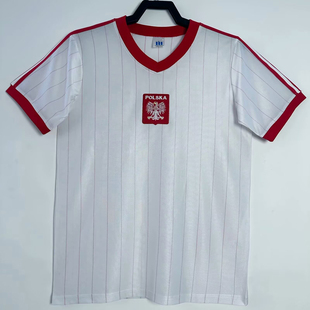 复刻版1982年欧洲杯波兰队主场复古老款球衣 怀旧短袖足球服男款