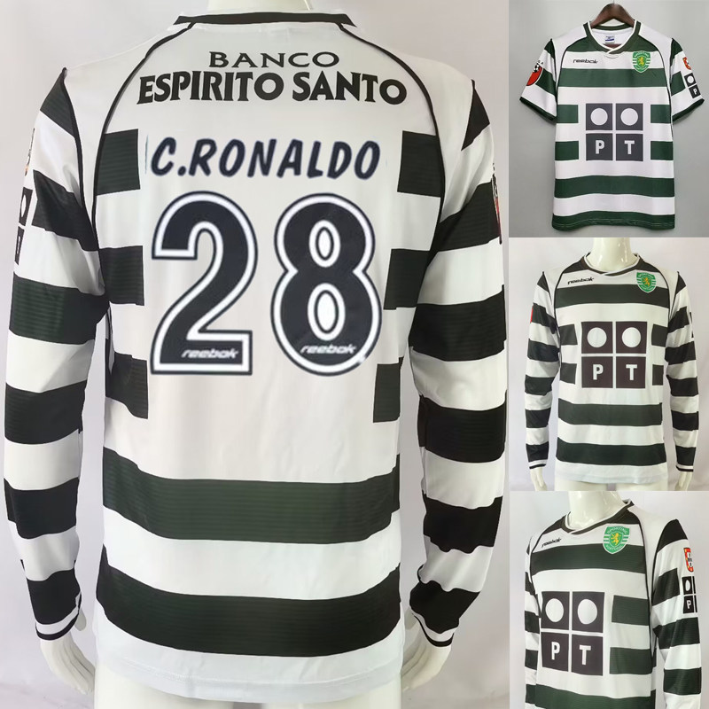 复刻01-03赛季里斯本竞技长袖复古球衣28号c罗葡萄牙体育老款球衣