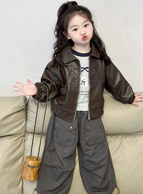 女童春秋款皮衣外套2026新款儿童卡通休闲衣服宝宝网红洋气皮夹克