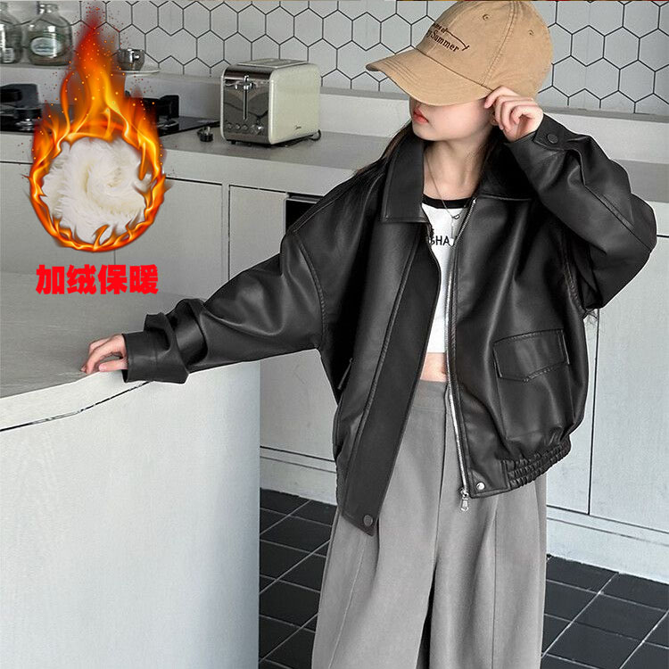 女童皮衣春秋外套洋气超酷皮夹克