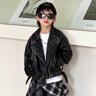 男童炸街痞帅外套2026新款 皮衣夹克男孩时髦PU皮衣12岁 儿童春秋装