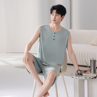 男士 家居服套装 睡衣夏季 青少年男式 冰凉感莫代尔背心短裤 宽松大码