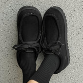 袋鼠鞋 黑色港风日系潮牌厚底板鞋 夏季 鞋 男士 皮鞋 英伦复古工装 美式