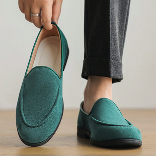 尖头豆豆鞋男士夏季单鞋法式小众休闲英伦风复古乐福鞋一脚蹬皮鞋