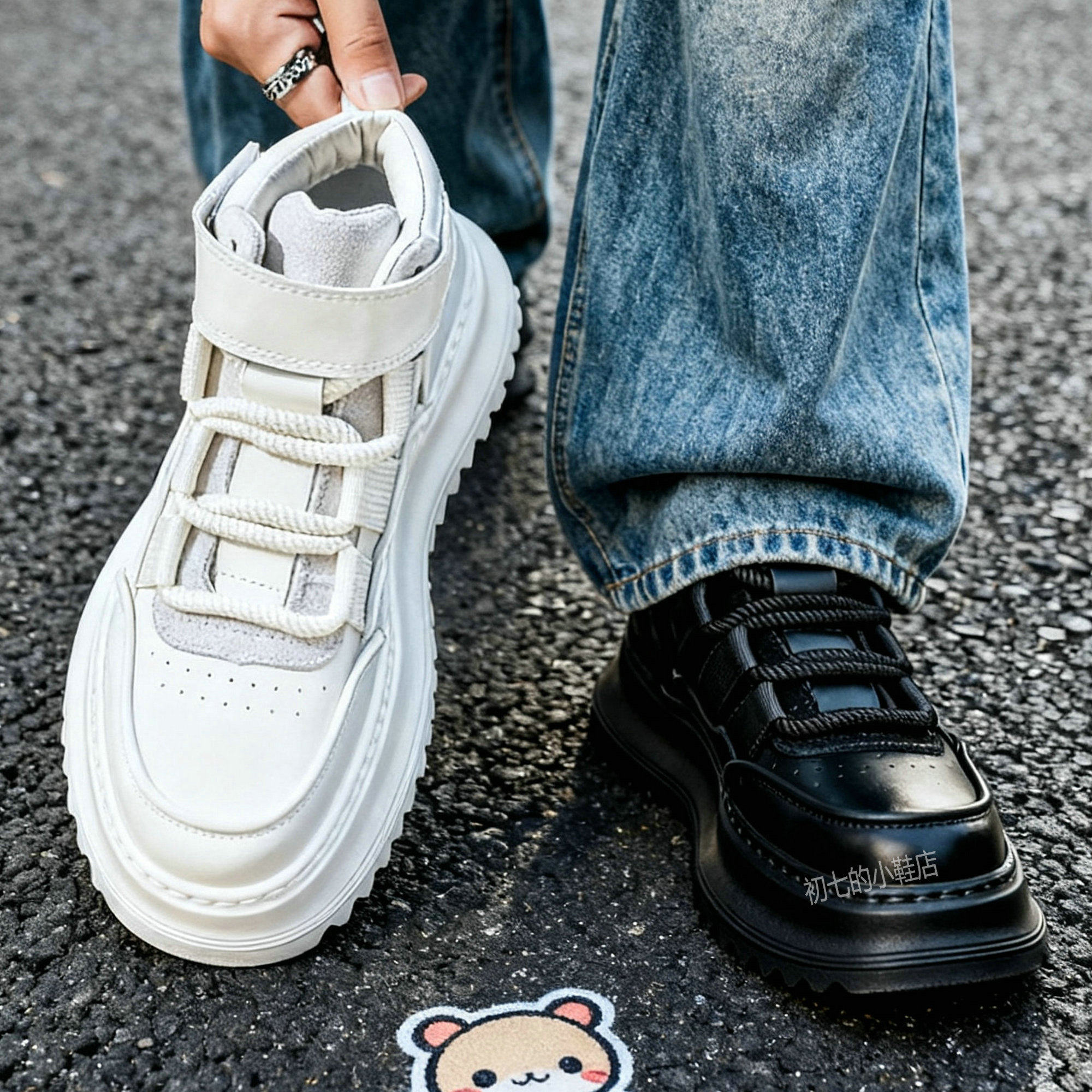 中帮鞋男鞋子白色板鞋厚底休闲鞋潮流短靴黑色中筒时尚百搭小白鞋