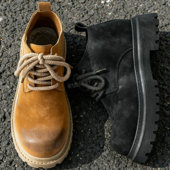 中帮厚底机车靴英伦马丁靴复古短筒矮帮短靴子大头皮鞋 德比鞋 男鞋