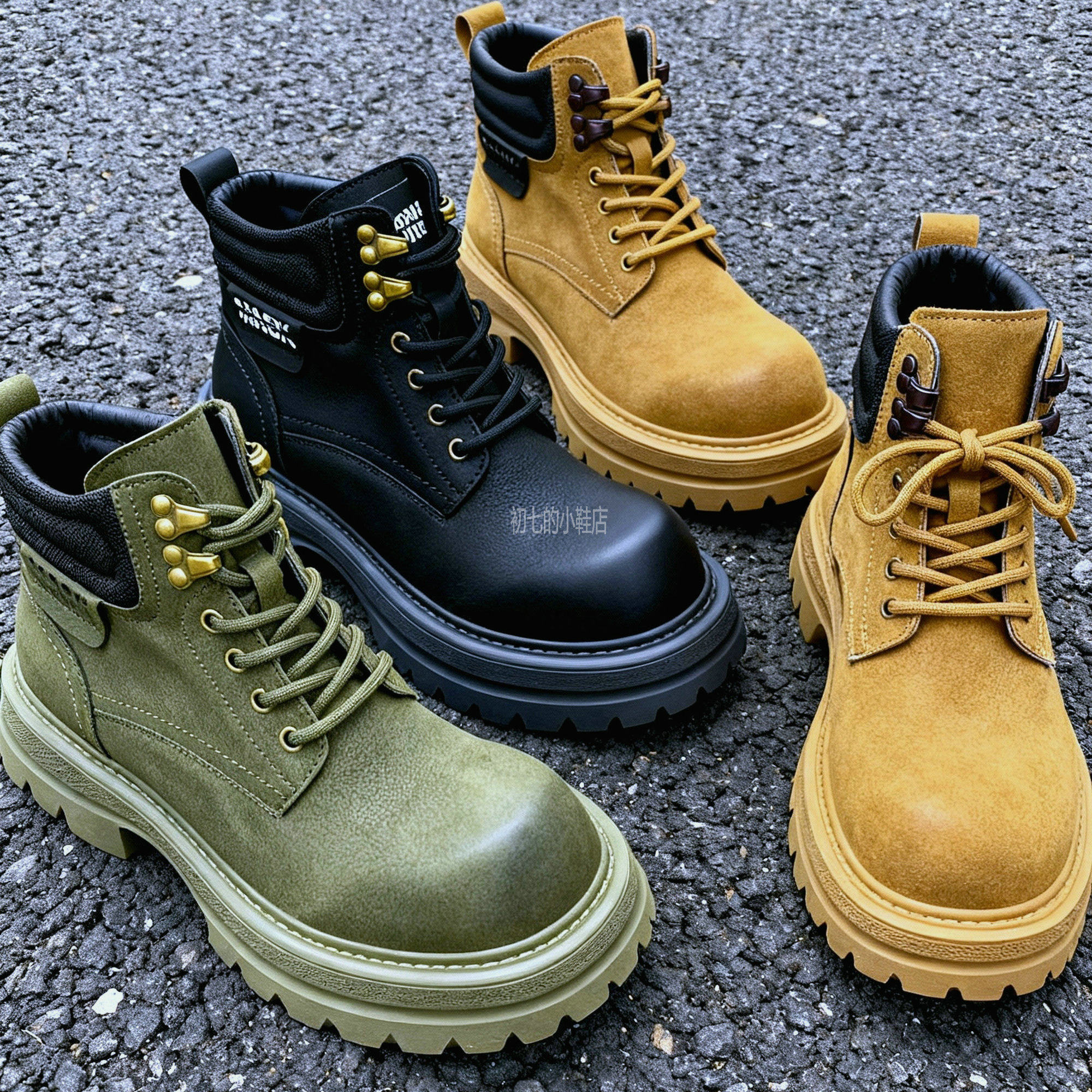 工装靴男鞋高帮美式马丁靴复古耐磨增高机车靴高筒皮靴户外登山靴