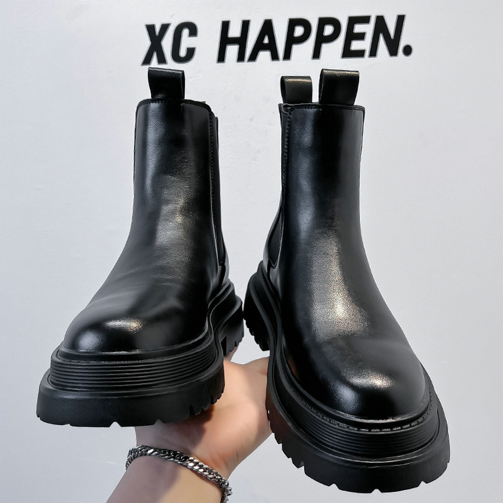 切尔西靴男士黑色厚底真皮马丁靴高级感痞帅时尚烟筒靴机车皮靴子