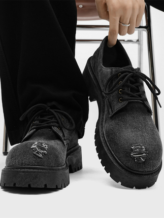 Martin Shoes Men's Shoes Niche Thick-Soled Black Canvas Original Big-Toe Derby Shoes American Design Stylish Leather Shoes