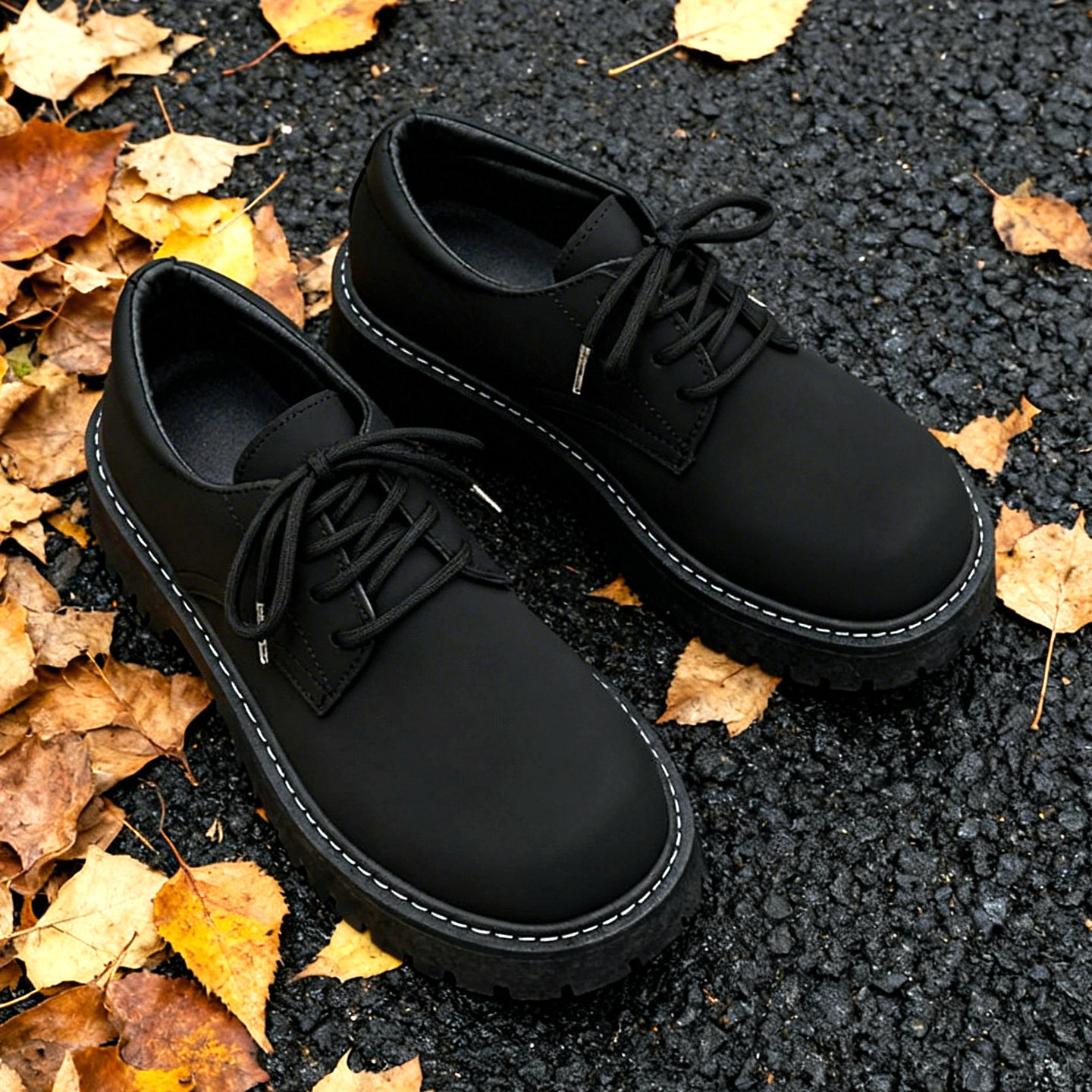 皮鞋男鞋黑色夏季英伦圆头牛津马丁鞋厚底哑光美式小众大头德比鞋