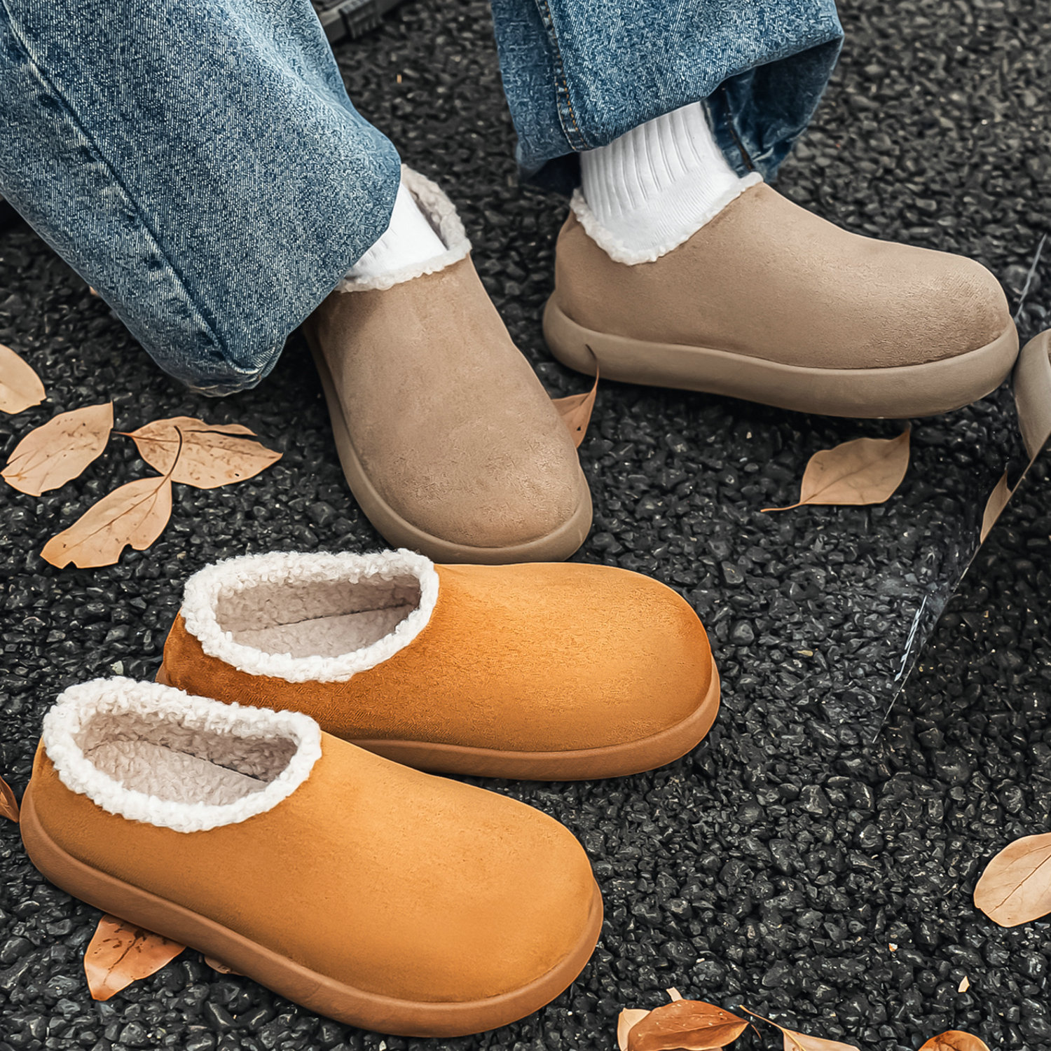 棉鞋男鞋一脚蹬板鞋冬季加厚懒人鞋加绒豆豆鞋日系保暖休闲雪地鞋