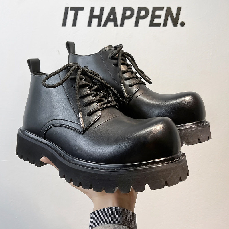 马丁靴男士小众痞帅大头德比皮靴高级感短靴真皮增高翘头高帮皮鞋