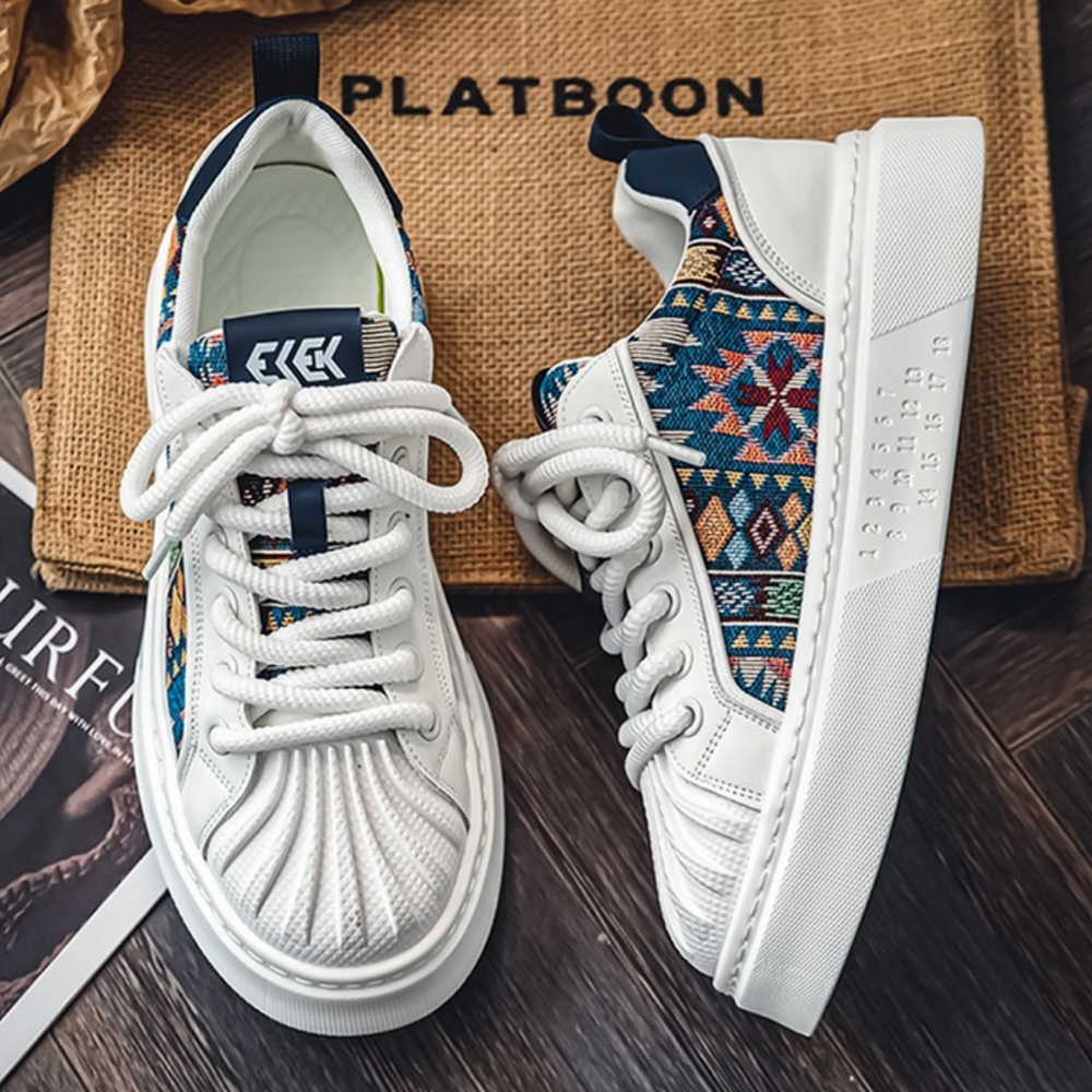 贝壳鞋男鞋夏季小众新款国潮板鞋刺绣印花设计感民族风厚底小白鞋
