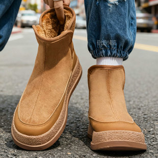 雪地靴男鞋冬季马丁靴加绒高帮棉鞋懒人厚底一脚蹬青少年棉靴男生
