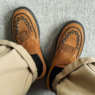 男士皮鞋复古僧侣鞋英伦流苏乐福鞋法式孟克鞋真皮磨砂反绒德比鞋