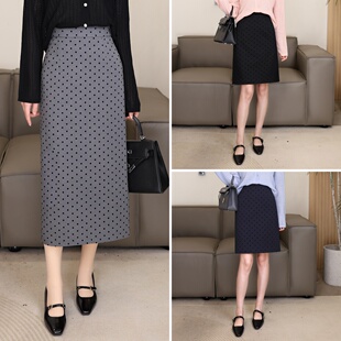 【年终大促】植绒波点西装半身裙女2026春季小个子气质a字直筒裙
