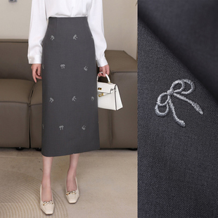 【年终大促】刺绣蝴蝶结西装半身裙女时尚高腰显瘦a字直筒裙