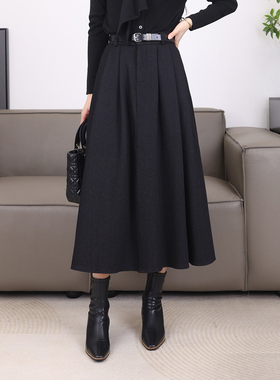 【年终大促】简约毛呢半身裙冬季2026松紧高腰显瘦百褶裙15159