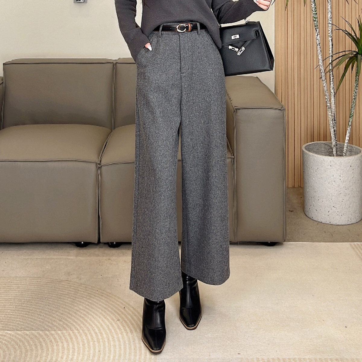 【年终大促】羊毛呢阔腿裤女冬季高腰显瘦九分裤子通勤直筒裤8891,女装/女士精品,休闲裤,淘宝优惠券,粉丝福利购,淘宝优惠卷