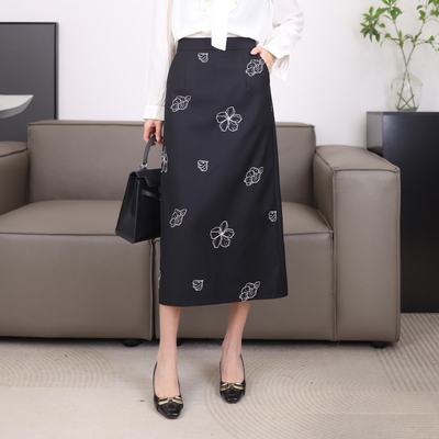 刺绣提花西装半身裙2026春夏新款