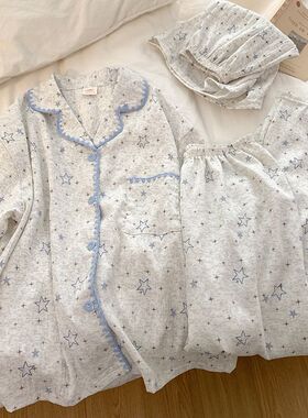 韩系ins星星睡衣女款2026新款夏季短袖三件套装花边家居服可外穿