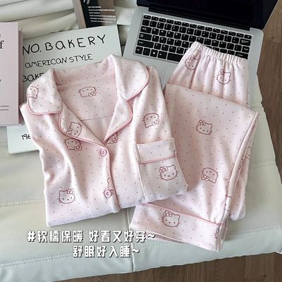kitty猫睡衣女款秋冬季天2025新款珊瑚绒磨毛德绒加绒加厚家居服