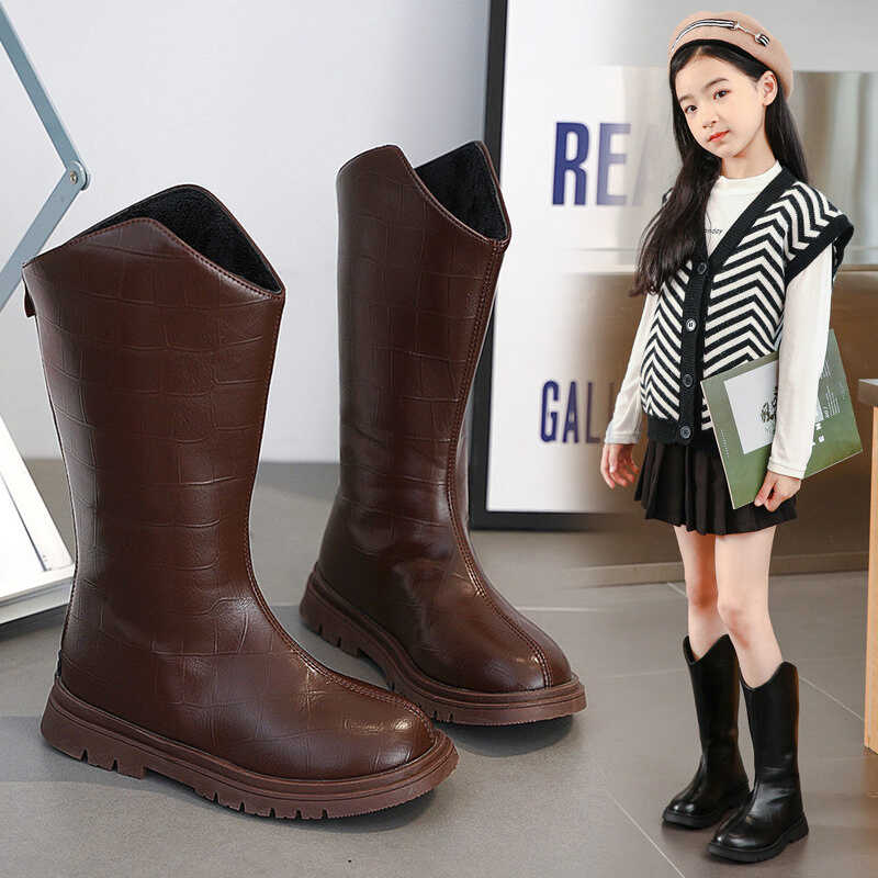 长筒靴子潮款加绒女童百搭秋冬潮
