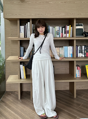 Our2设计感宽松休闲裤夏季2024韩版高腰阔腿裤慵懒小众拖地裤子