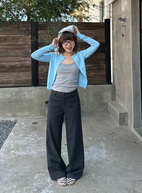 Our2【窄版西裤】2026春夏新款时尚百搭灰色设计感直筒休闲长裤女