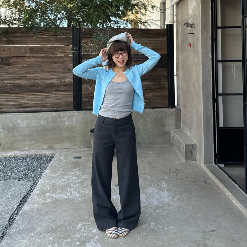 Our2【窄版西裤】2026春夏新款时尚百搭灰色设计感直筒休闲长裤女