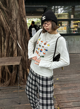 Our2【米菲长袖】基础百搭休闲新款设计款印花T恤长袖内搭上衣女