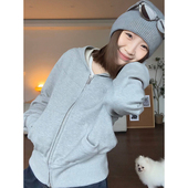 Our2设计感双拉链卫衣外套帽衫 显瘦连帽上衣 修身 女秋冬新款 韩版