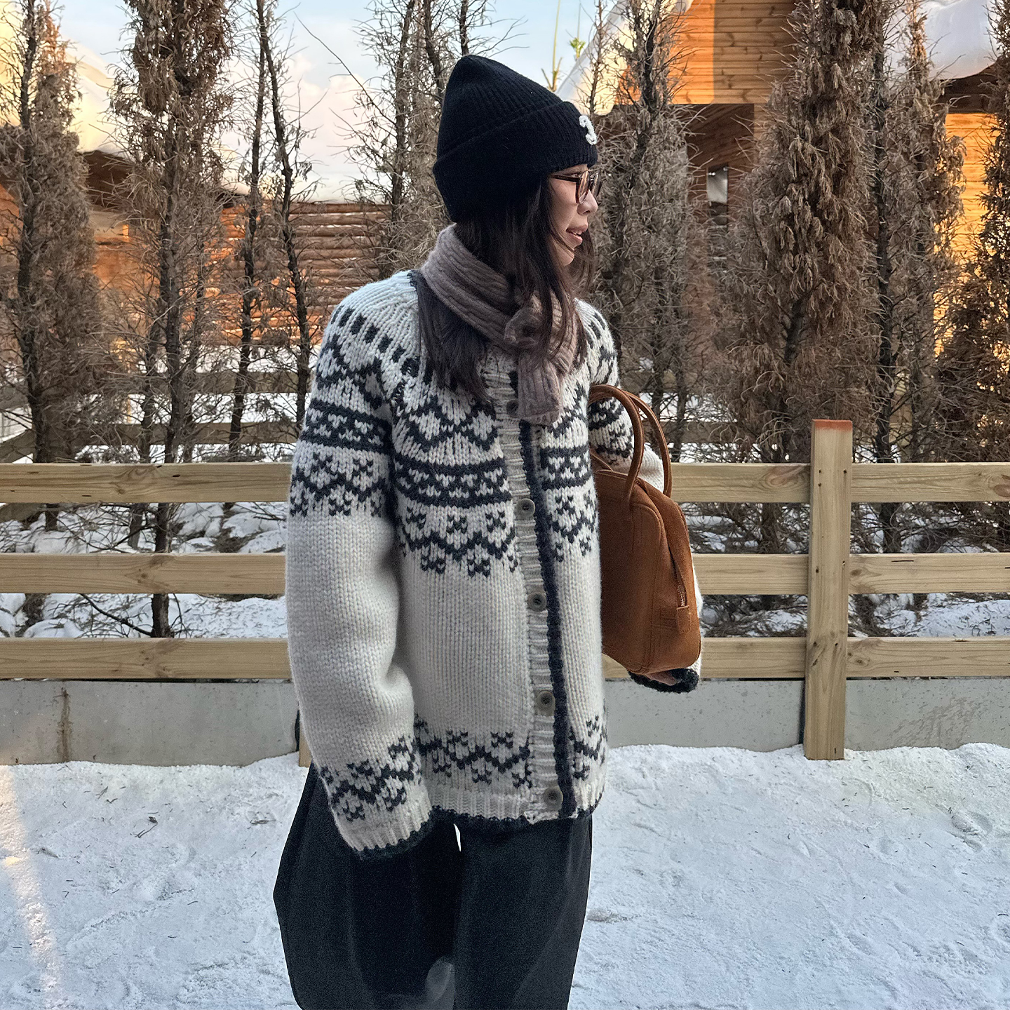 Our2【费尔岛全羊毛】2025秋冬季设计感针织纽扣开衫毛衣外套上衣