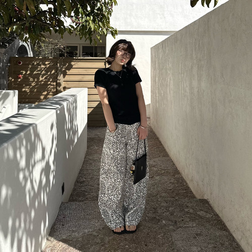 Our2【美丽豹纹裤】春季新款百搭设计感宽松时尚休闲豹纹裤休闲裤