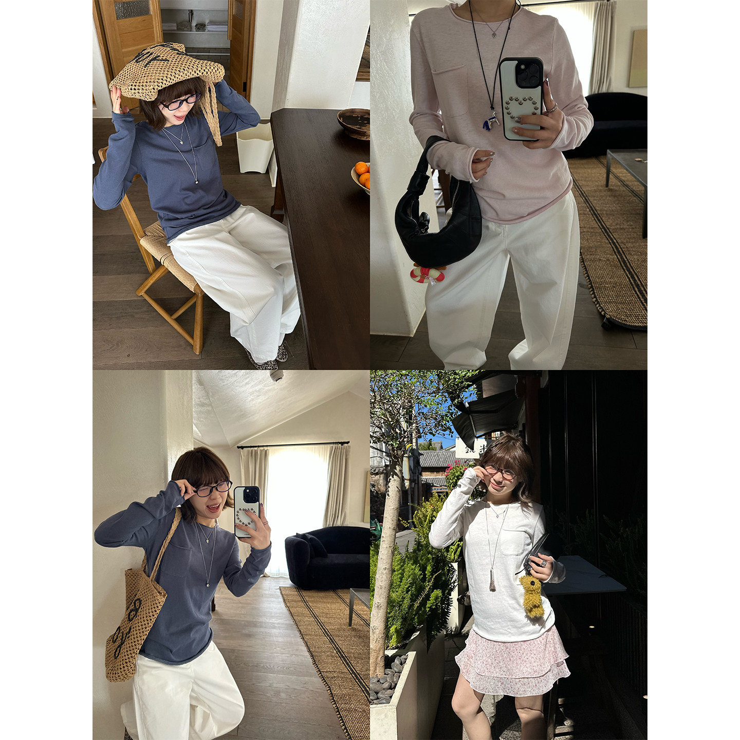 Our2【口袋卷边T】2026春夏新款时尚百搭圆领休闲卷边长袖T恤上衣