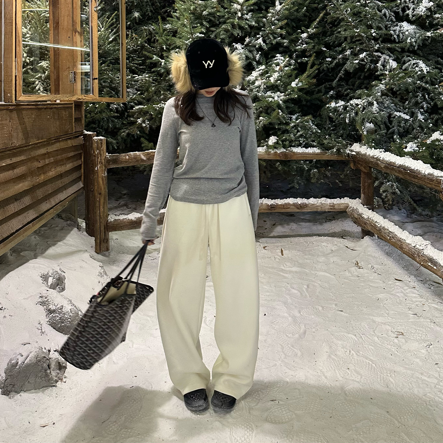 Our2【三色加绒卫裤】秋冬新款百搭显瘦系带设计款阔腿休闲卫裤女