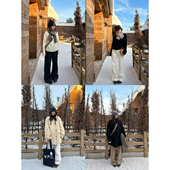 四面弹神裤 新款 秋冬季 Our2 加绒高腰直筒复古设计感休闲裤 女