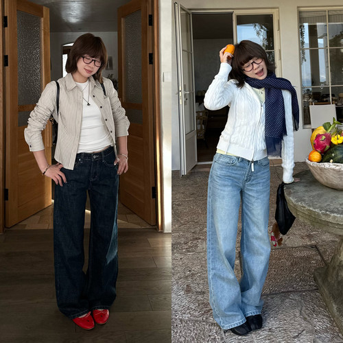 Our2【人生爱裤】新款百搭时尚中低腰休闲直筒设计感显瘦牛仔裤女