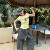 Our2美式 百搭印花辣妹休闲上衣 修身 正肩字母短袖 t恤女2025夏季