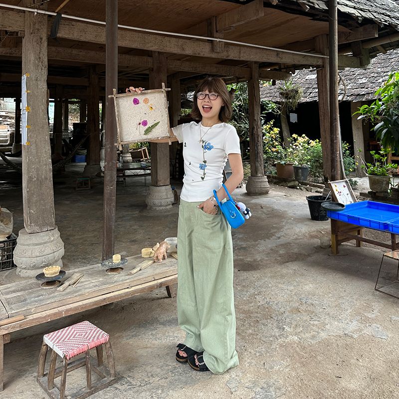 Our2短款印花短袖正肩上衣夏季2025新款休闲修身圆领T恤潮显瘦T