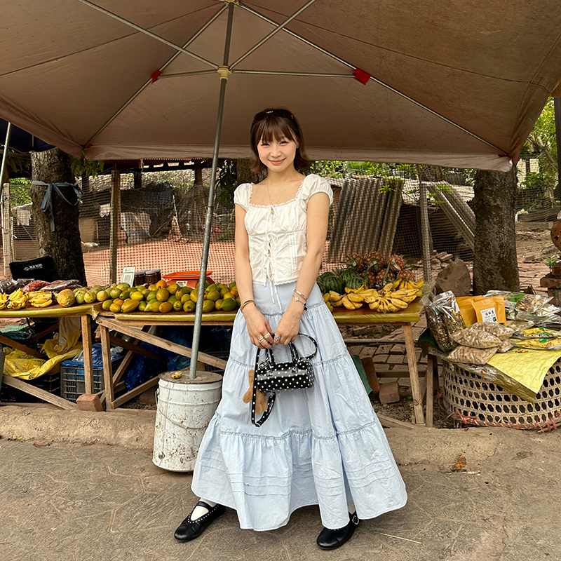 Our2韩系甜美蛋糕裙女2025夏季显瘦百搭A字半身裙呢呢同款裙子