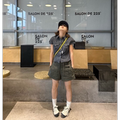休闲直筒宽松小个子短裤 Our2时尚 女夏季 2025新款 复古高腰工装 短裤