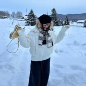 宽松休闲保暖短款 Our2设计感针织拼接羽绒服2024冬季 新款 棉服外套