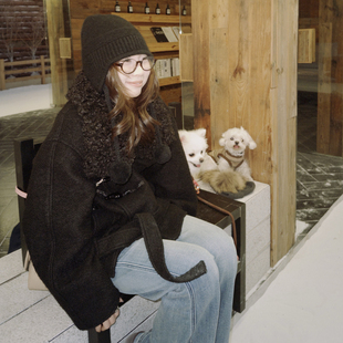 气质中长款 Our2 羊毛韩版 冬季 保暖毛呢外套上衣女 卷卷毛牛角扣