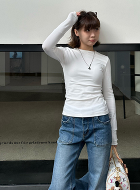 Our2【经典正肩T】新款时尚百搭简约款显瘦修身打底T恤长袖上衣女