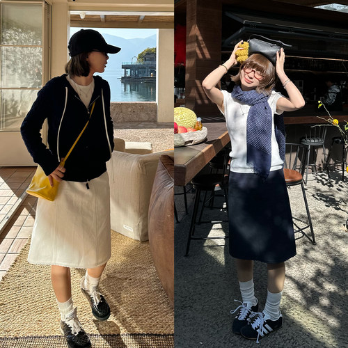 Our2【花边中裙】2026新款纯色时尚百搭春秋休闲显瘦气质半身裙女